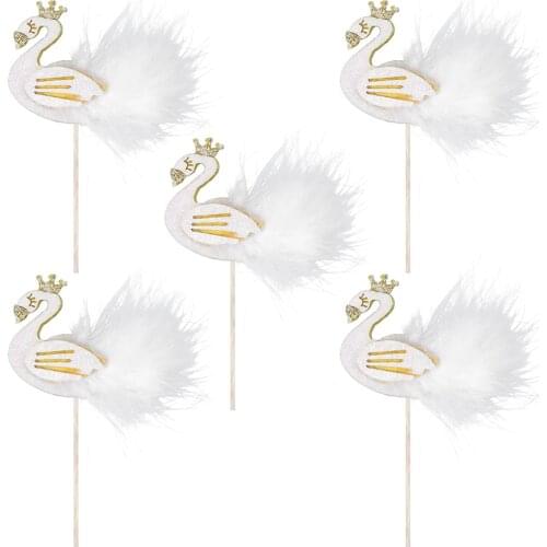 5PCS Feathered Wing Cake Pick Swan Cupcake Topper Decorative Cupcake Pick Cake Decoration for Birthday Wedding A30