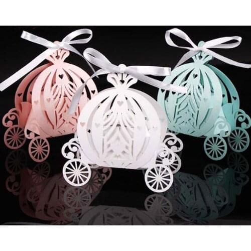 50PCS high-qualty Laser cut pumpkin carriage Wedding Candy favor box,pearl color paper candy box,baby shower birthday gift