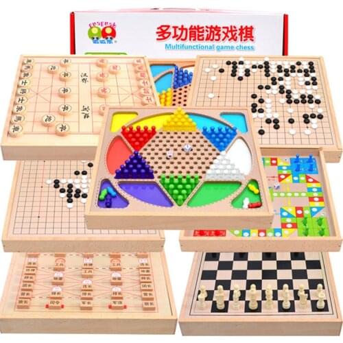 7 in 1 Wooden Chess Set Chess Game Checkers Go Game Chinese Chess Military Chess Everlands HD Wooden Chessboard Kids Gift I65