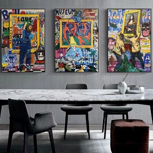 Abstract Graffiti Street Art Mona Lisa Painting Posters and Prints Home Decor Canvas Wall Art Picture Living Room Mural Cuadro