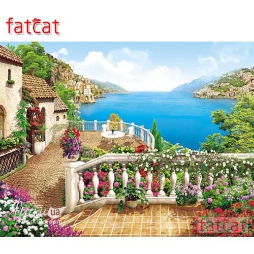 FATCAT 5d diy Diamond Painting Garden by the sea Diamond Embroidery Full Square Round Drill Mosaic stickers landscape AE1793