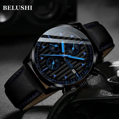 BELUSHI 2021Fashion Mens Watches Top Brand Luxury Quartz Clock Sport Waterproof Business Watch Men Leather Analog Wrist Watch