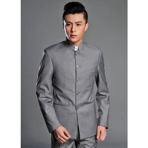 Blazer men formal dress latest coat designs chinese tunic suit men marriage wedding suits for mens stand collar grey business