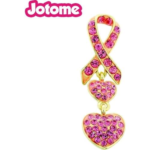 100pcs/lot Brest Cancer Pink Ribbon Heart Pin Brooch