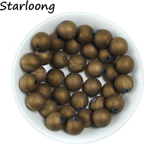 6mm 8mm 10mm 12mm Natural Stone Beads Round Matte Gold Frosted Drusy Agata Loose Strand Beads For DIY Jewelry Making Bracelet