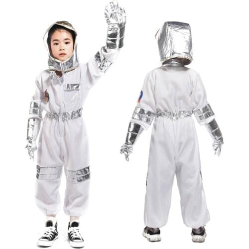 Handmade Kids Astronaut Costume Cosplay Outer Space Astronaut Costumes Siamese Suit With Cap For Kids Birthday Party Costumes
