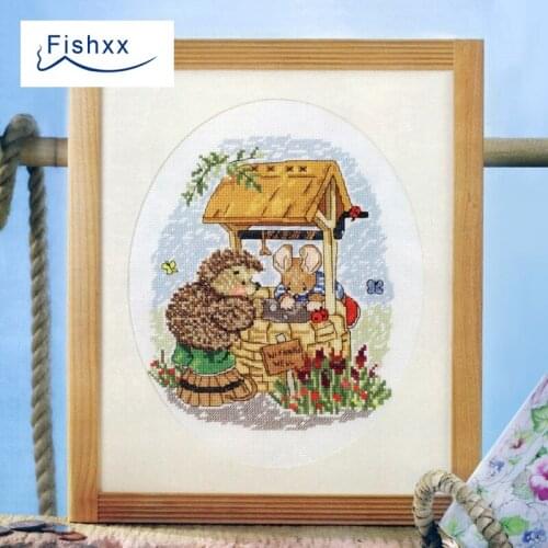 European magazine Fishxx Cross Stitch Kit Crazy103-3 hedgehogs next to the wells