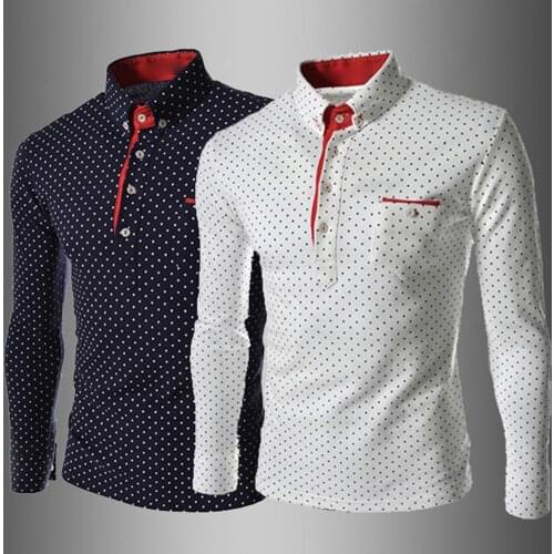 Fashion Men Solid Color Polka Dot Print Buttons up Cotton Pullover Slim Shirt HOT SALES 2020