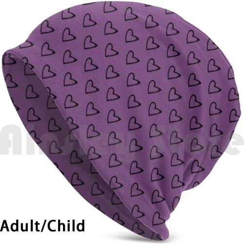 Purple Minimal Slanted Black Hearts Doodle Beanies Knit Hat Hip Hop Heart Black Heart Minimal Cute Trendy Girly