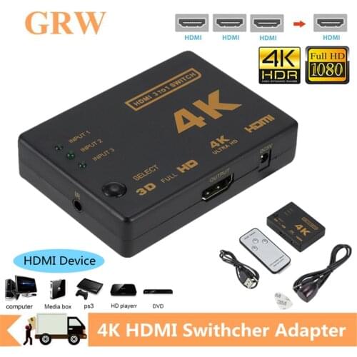 Grwibeou 4K 2K 3x1 HDMI Cable Splitter HD 1080P Video Switcher Adapter 3 Input 1 Output Port HDMI Hub for Xbox PS4 DVD HDTV PC