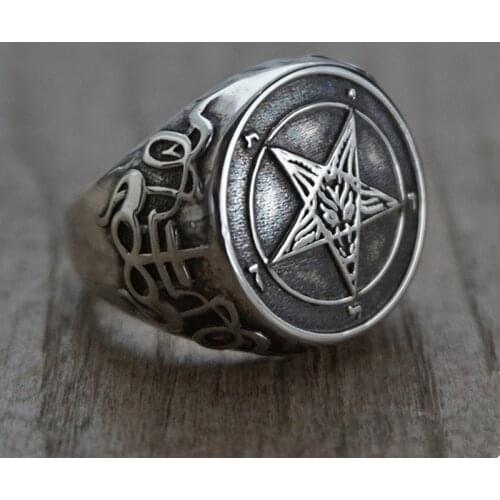 Personality Vintage Pentagram Satanism Five-Pointed Star Rings Gothic Punk Stainless Steel Minimalist Signet Ring Men Jewelry