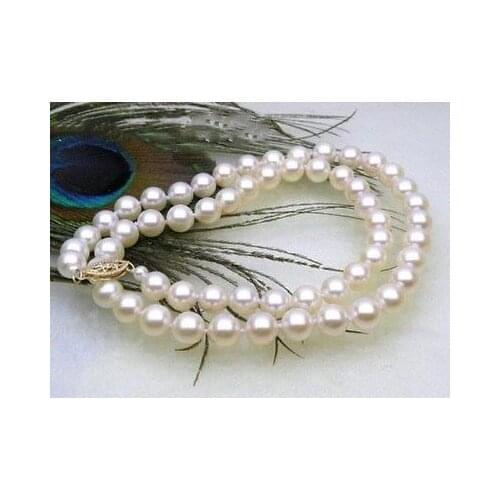 BEAUTIFUL AAA+ 6.5-7mm round white akoya pearls necklace > jewerly free shipping
