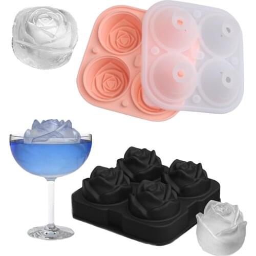 Meibum 4 Grids Rose Ice Cube Tray Silicone Ice Cream Molds Chocolate Mould Bar Whiskey Juice Summer Cold Drink Kitchen Tools
