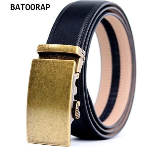 Men'’s Leather Belt High Quality Gold Automatic Buckle Mens Ratchet Belt Luxury Formal Waist Strap Black Male 110-130cm