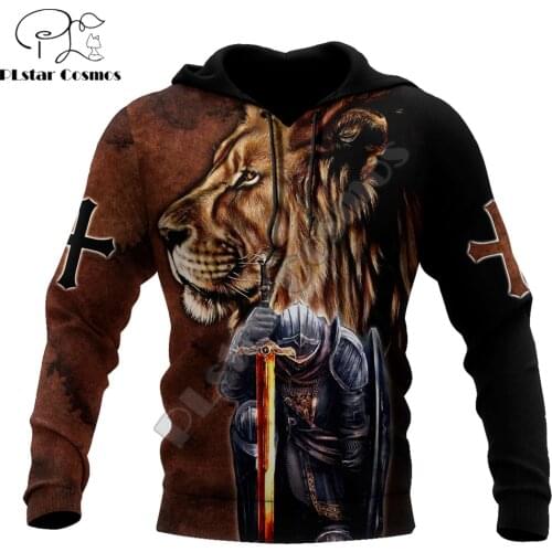 Lion and Knights Jesus 3D All Over Printed Mens Autumn Hoodie Sweatshirt Unisex Streetwear Casual Zip Jacket Pullover KJ637
