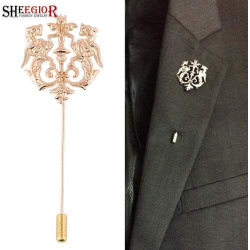 SHEEGIOR Vintage British Style Badge Mens Brooches for Women Lovely Fly Tiger Shape Long Brooch Lapel Pins Fashion Jewelry Gifts