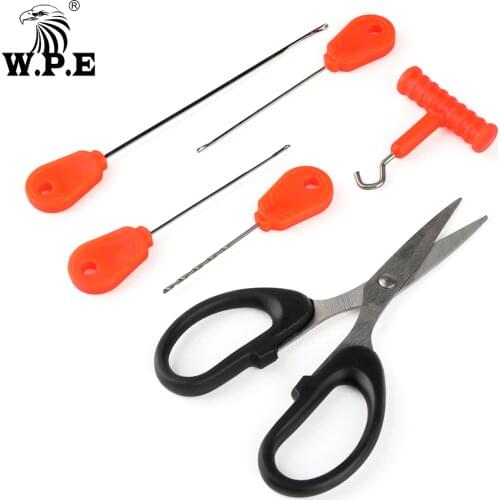 W.P.E Carp Fishing 1 Set/6 pcs Stainless Boilie Needle Scissor Set Baiting Drill Stringer Needle Carp Fishing Tool Accessories