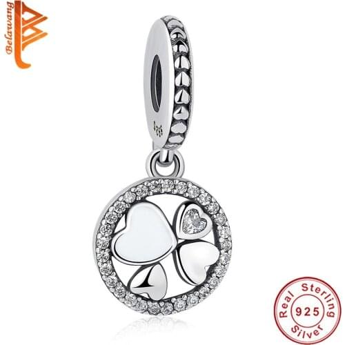 Factory Price Genuine 100% 925 Sterling Silver Round Shape Enamel Lucky Clover Clear CZ Crystal Fit Pandora Original Jewelry