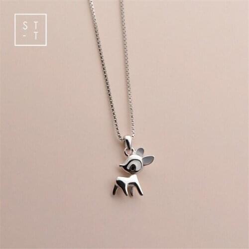 Cute Sweet Deer Animal Pendant Necklace for Women Girls Christmas Gift Female Real 925 Sterling Silver Jewelry Mujer Colar SN196