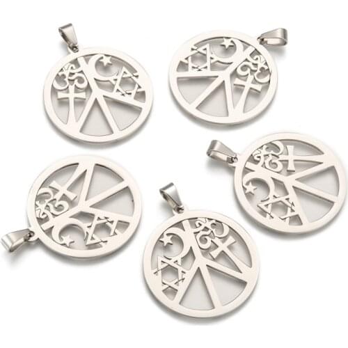 PandaHall 1pc 44x39.5x1.5mm 304 Stainless Steel High Quality Jewelry Necklace Pendants Peace Sign with Ohm Aum Star Cross Moon