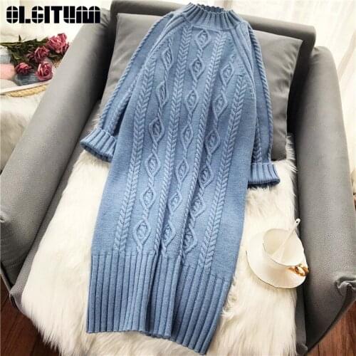 2020 Fall and Winter Women Slim Thick Warm Long Sweater Dress Turtleneck Knit Bottoming Sweater Dress for Female
