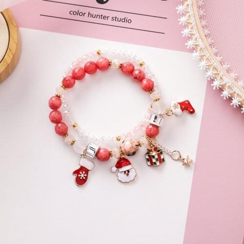 Christmas Bracelets Women Girls Santa Claus Socks Gloves Star Charm Bracelet Fashion Cute Female Crystal Beads Strand Bracelet