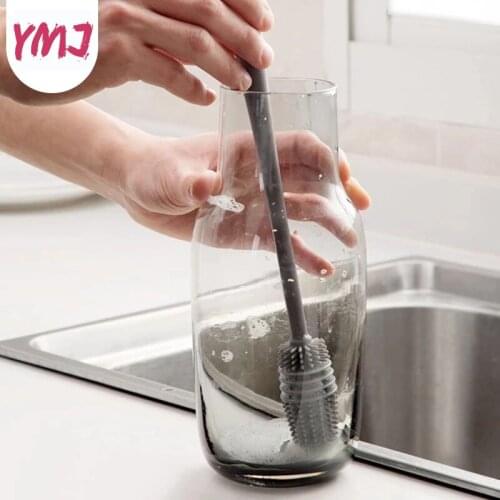 Silicone Cup Brush Cup Scrubber Glass Cleaner Long Handle Drink Wineglass Bottle Glass Cup Cleaning Brush Kitchen Cleaning Tools