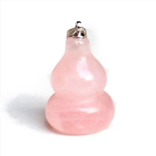 FYJS Unique Silver Plated Black Obsidian Stone Gourd Shape Pendant Rose Pink Quartz Plant Jewelry