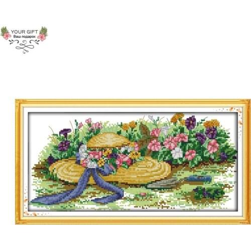 Your Gift H723 Counted and Stamped Home Decor Flowers And Straw Hats Needlework Needlepoint Embroidery DIY Cross Stitch kits
