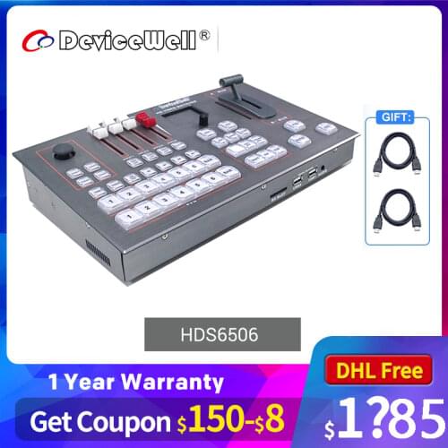 DeviceWell HDS6506 4+2 HD Video Switcher HDMI-compatible SDI video mixer for New Media Live Youtube Ins pk atem mini pro