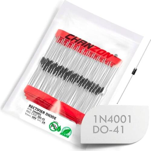 100 Pcs 1N4001 Rectifier Diode 1A 50V DO-41 (DO-204AL) Axial 1N IN 4001 IN4001 1 Amp 50 Volt for Ring Doorbell