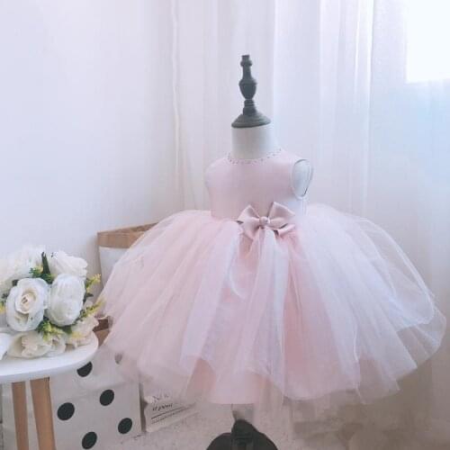 High-end Newborn Baby Girl Baptism Dress 1 Year Birthday Beads Bow Tutu Dresses For Girls Baby Ceremonies Christening Gown
