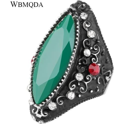 Wbmqda Hot Silver Color Big Ring For Women Black Enamel Vintage Jewelry Best Crystal Ring Gift 2020 New