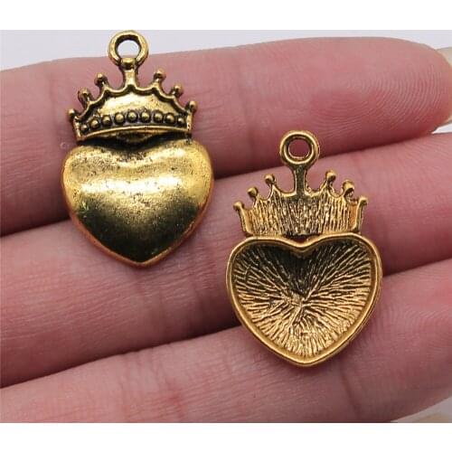 WYSIWYG 4pcs 18x28mm Jewelry Making DIY Handmade Craft Charms Antique Gold Color Crown Heart Charm