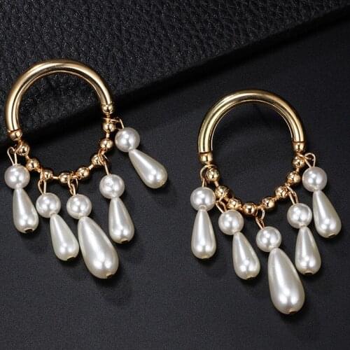 New Korean Earrings Fashion Jewelry Imitation Pearl Earrings for Women Gold Color Big Circle Earrings Statement boucle d'oreille