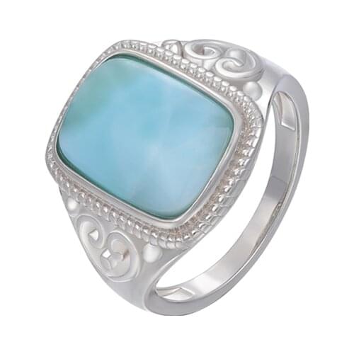 New Arrival Classic 925 Sterling Silver Natural Gemstones Ring for Women Geometry Design Simple Female Larimar Jewelry Dating