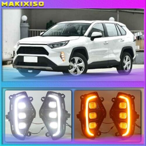 1Set Car LED Daytime Running Light DRL For Toyota RAV4 2019 2020 2021 Yellow Turn Signal Light Bumper Lamp Fog Lamp
