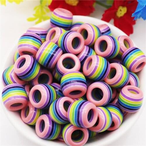 20Pcs New Rainbow Color Big Hole European Beads Charms Bulk Fit Pandora Bracelet Snake Chain Necklaces Earrings Cord DIY Jewelry