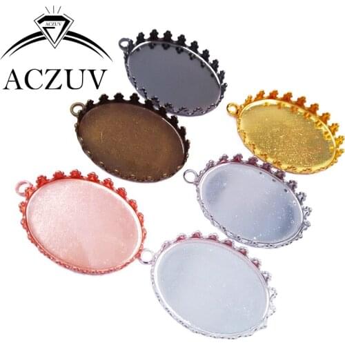 200pcs Copper Metal 6 Colors 13x18mm 18x25mm Crown Oval Pendant Tray Bezel Pendant Blank Pendant Base Cabochon Setting OCB001