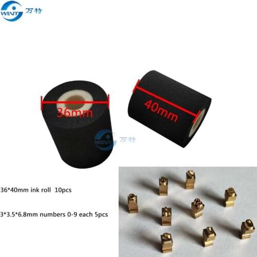 3*3.5*6.8mm,Hot stamping numbers 0-9 each 5pcs 36*40mm ink roll 10pcs, metal