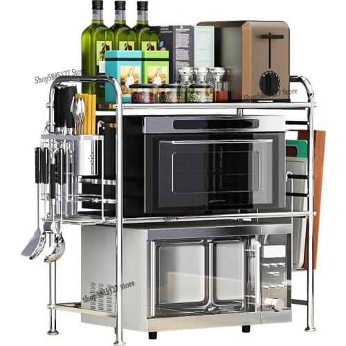 304 stainless steel multi-function kitchen shelf floor 3 layer seasoning supplies storage oven microwave shelf