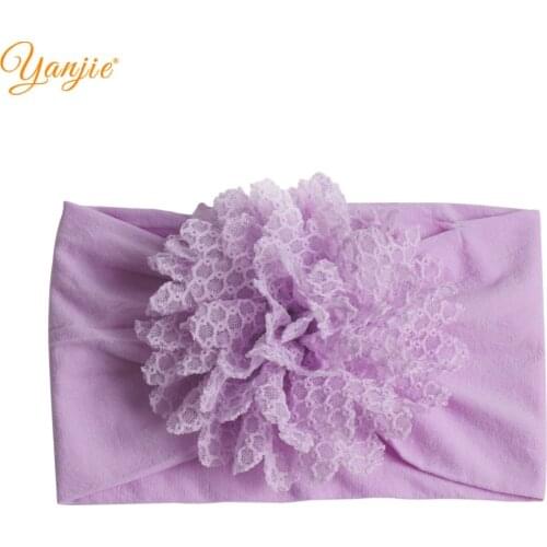 4'' Tulle Flower Nylon Headbands For Girls 2021 Soft Elastic Nylon Hair Bands Kids Solid Turban Head Wrap Hair Accessories