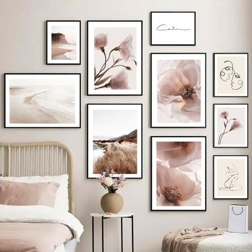 Abstract Line Girl Naked Beach Flowers Reeds Nordic Posters And Prints Art Canvas Painting Wall Pictures For Living Room Decor