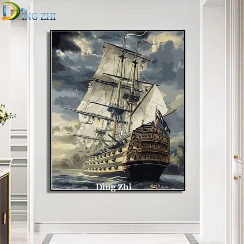5D Diy Diamond Painting Art Decor The Warship Sets Sail Cross Stitch Embroidery Mosaic Full Square Round Drill Rhinestone Poster