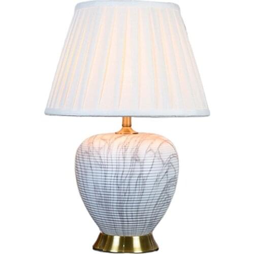 American Style White Stone Pattern Ceramic Table Lamp For BedRoom Bedside Living Room Foyer Study Desk Reading Night Light TD076