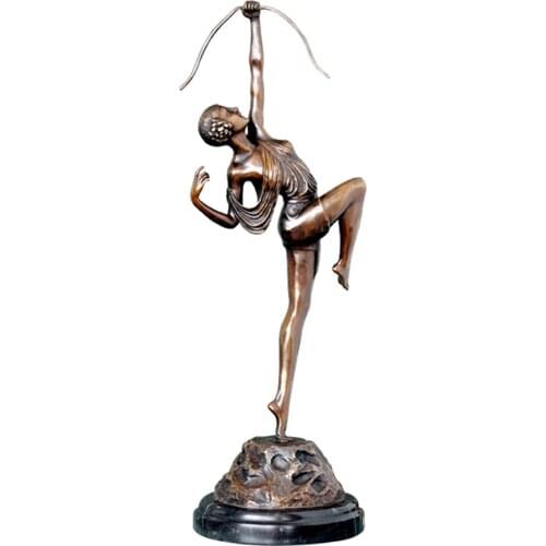 Antique Woman Shootting Bronze Statue Sculpture Art Marble Base Gorgeous Decoration Gift Collectible Figurine