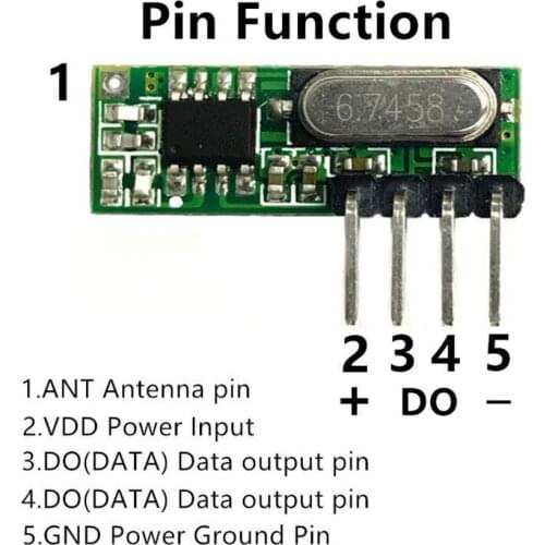 ASK 315M/433M High sensitivity superheterodyne wireless receiver module WL531 main chips for Arduino Connection Diagram