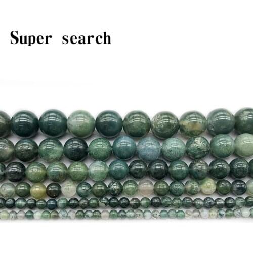 Moss agat Natural Stone String Loose Round Beads Strand 4 6 8 10 12 14 MM DIY Charms Beads For Jewelry Making