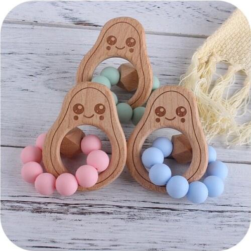 Wooden Teether Goods For Baby Cartoon Beech Wooden Newborn Teething Toy Nursing Beech Bracelet Teether For Teeth Silicone Chain