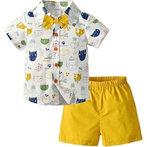 Kids Boys Clothes Suit Summer Children Bow Tie Sets Cotton Infant Boy Beach Leisure Clothing